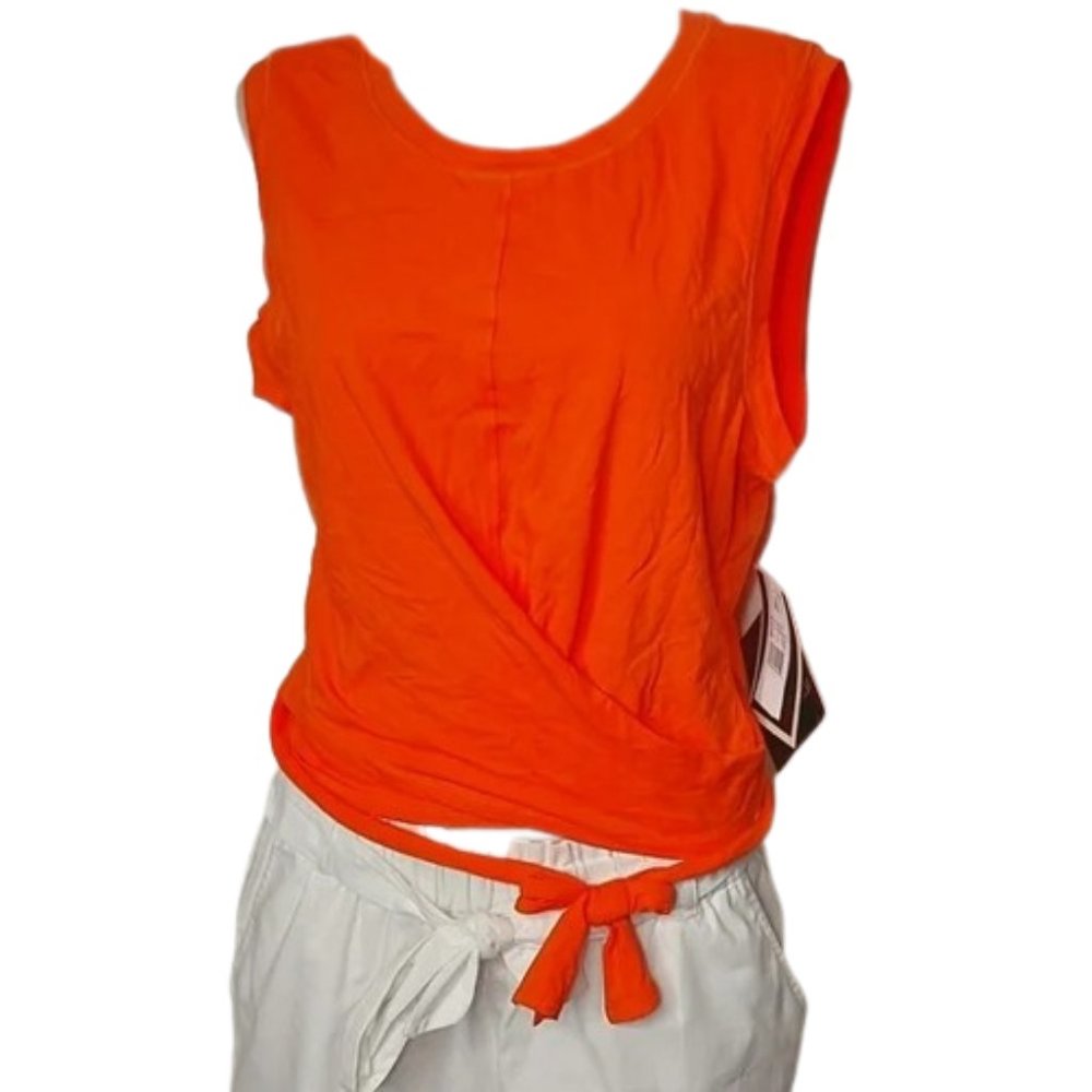 Sleeveless Wrap Around Sash Tie Fitness Top in Orange - New With Tags